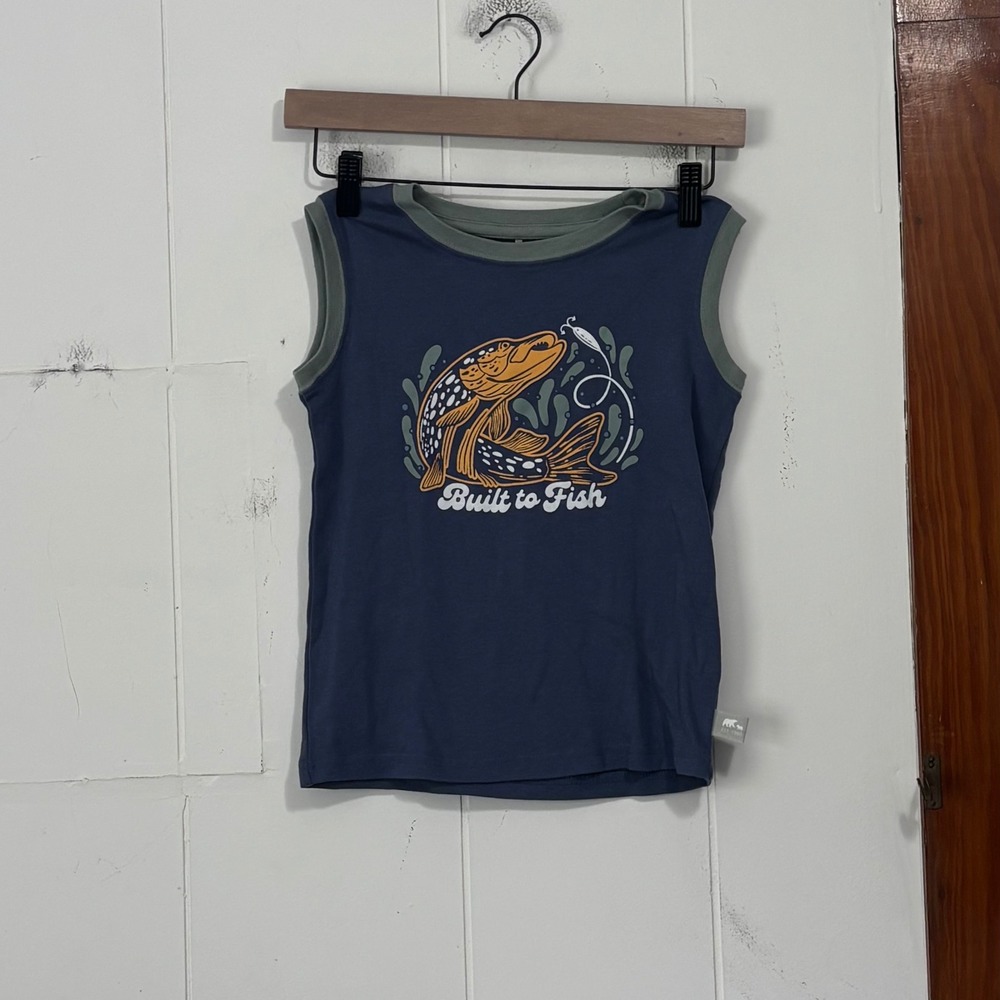 Rugged Bear Kids Blue Built to Fish Graphic Sleeveless Muscle Ringer Tee Size 6